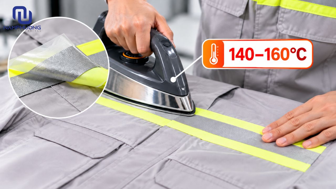 Decal phản quang ép nhiệt quần áo thường được ép ở nhiệt độ 140-160°C