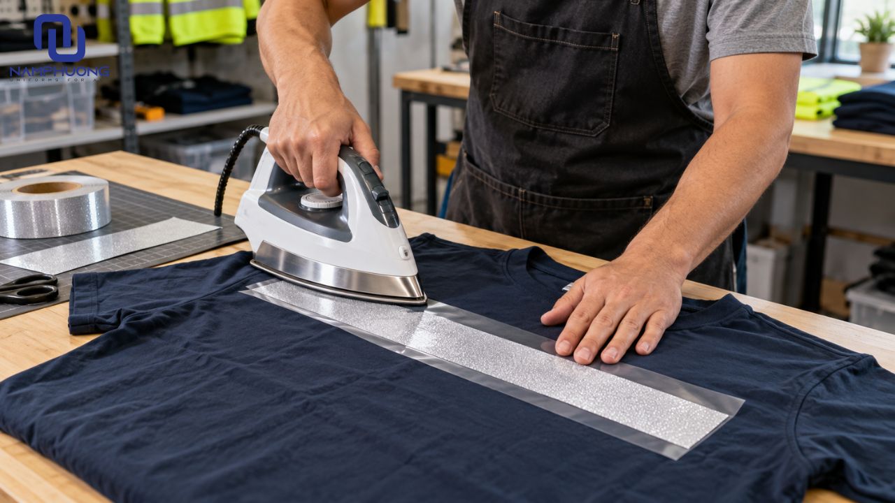 Decal phản quang ủi nhiệt giúp bám phẳng lên bề mặt vải mà không cần may chỉ