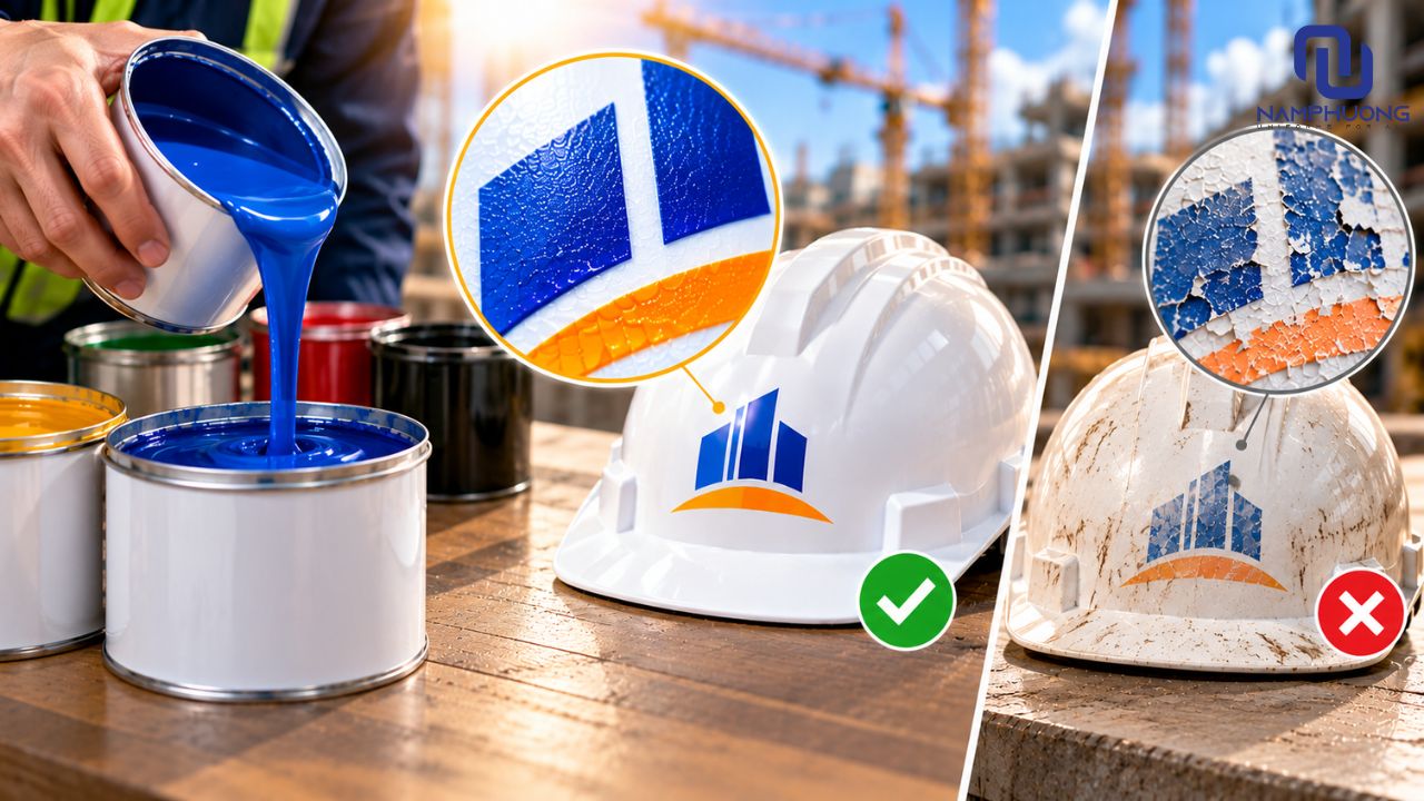Để in logo lên mũ bảo hộ bền màu doanh nghiệp cần kiểm soát chất liệu mực in