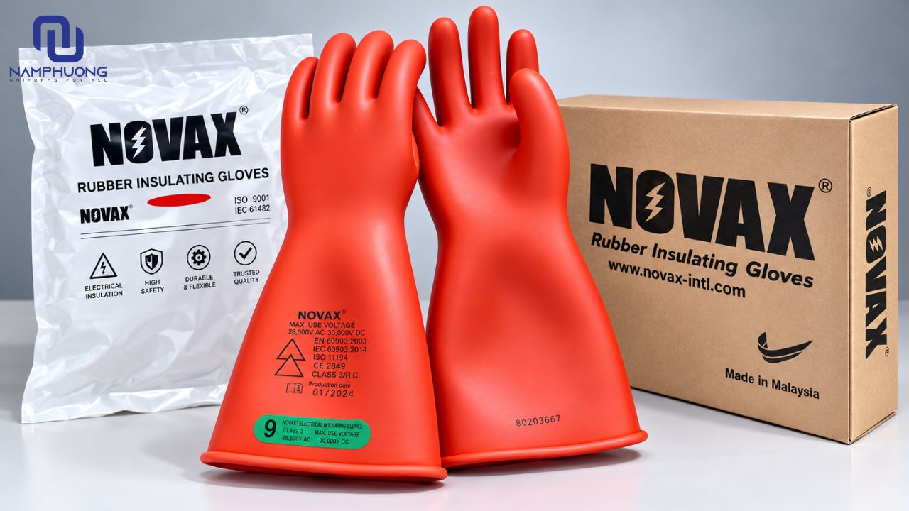 Găng tay cách điện Novax – Malaysia được làm từ cao su cách điện chuyên dụng
