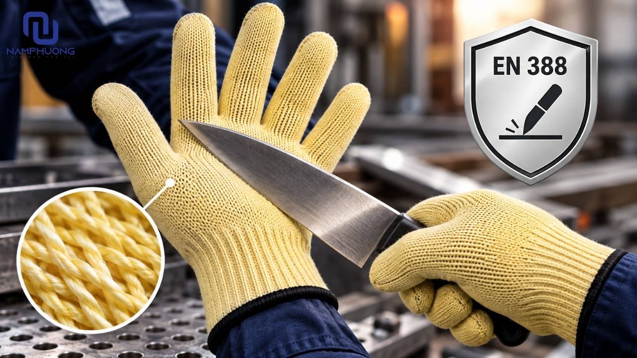 Găng tay chống cắt Kevlar có  khả năng chống cắt hiệu quả