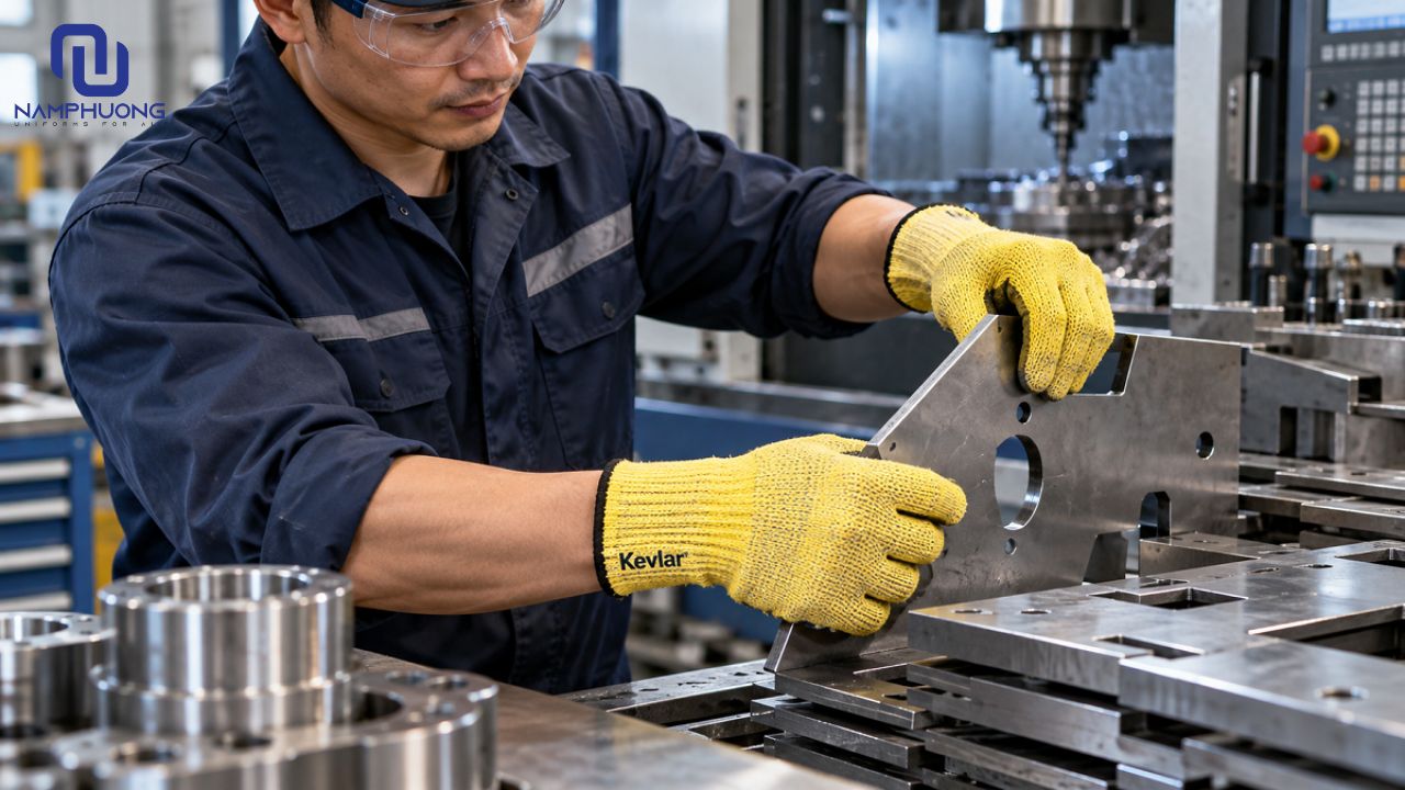 Găng tay chống cắt Kevlar được sử dụng phổ biến trong các ngành cơ khí