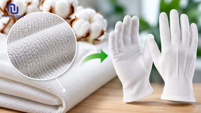 Găng tay vải cotton được may từ vải dệt kim cotton
