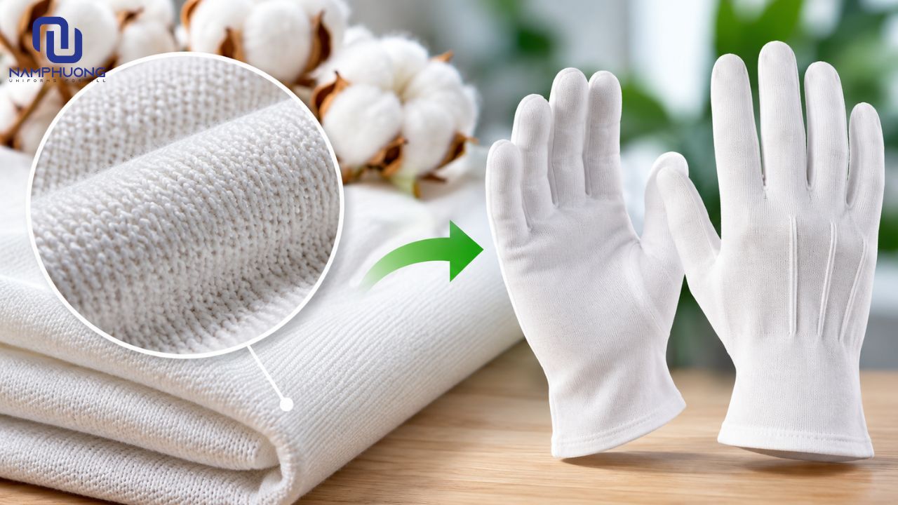 Găng tay vải cotton được may từ vải dệt kim cotton