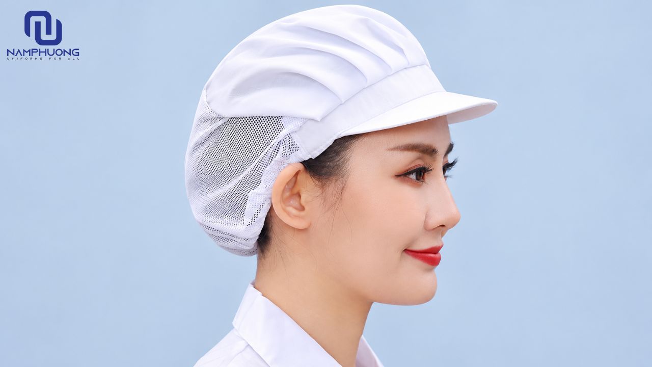 Mũ vải công nhân phối lưới trùm tóc phù hợp với công nhân ngành thực phẩm