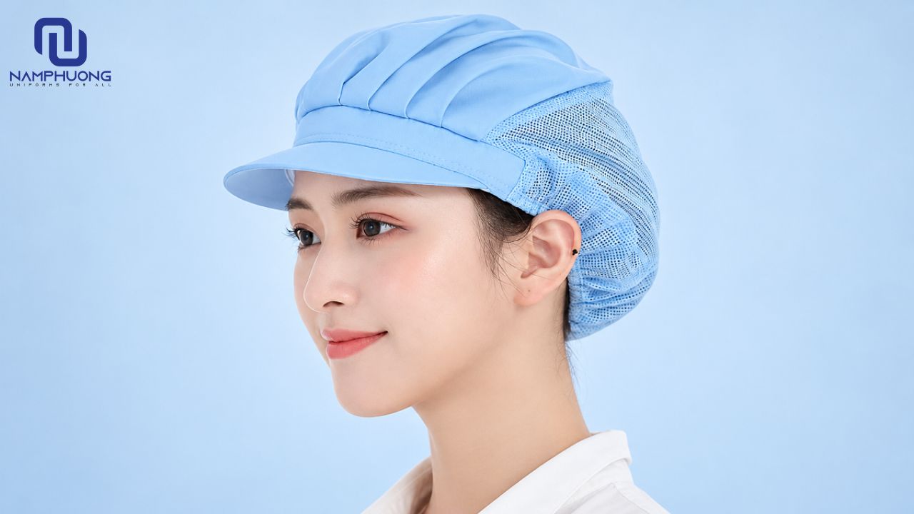 Nón lưới xếp ly hỗ trợ kiểm soát tóc trong dây chuyền chế biến thủy hải sản