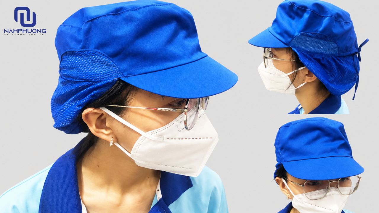 Nón vải Kate phối túi lưới bọc tóc sau gáy phù hợp với nữ công nhân tóc dài