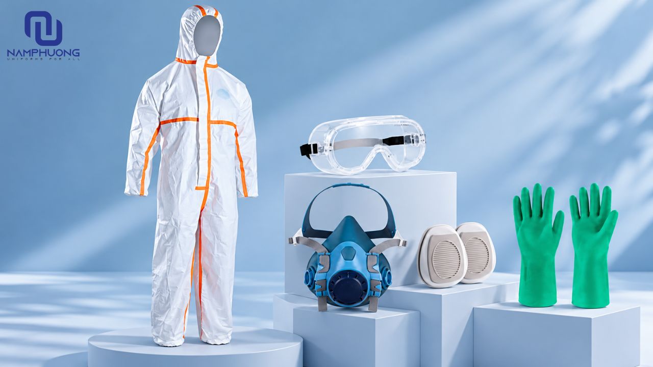 Trang bị đầy đủ mặt nạ, kính, găng tay và ủng khi phun thuốc trừ sâu 