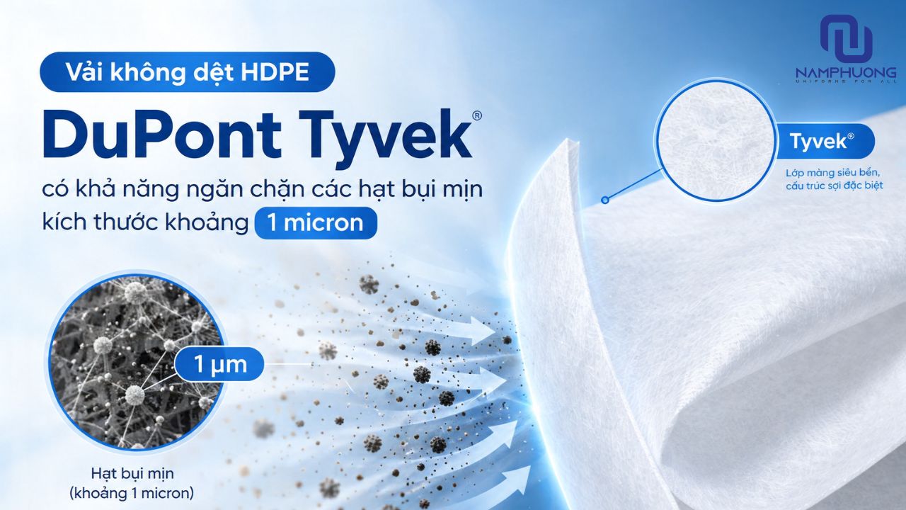 Vải không dệt HDPE DuPont Tyvek có khả năng ngăn chặn các hạt bụi mịn kích thước khoảng 1 micron
